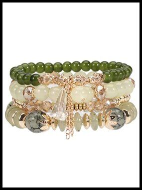 Boho Stackable Crystal Glass Beaded Stretch Bracelets Set 4pc